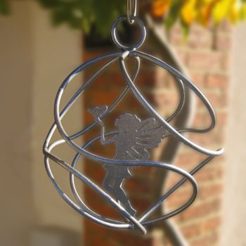 Fairy Catcher With Standing Fairy Silver - Hanging Ornament - Solid Steel - L27.9 x W27.9 x H27 cm - Black