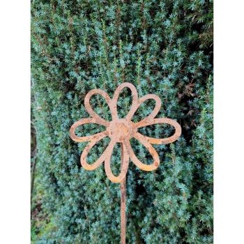 3 Feet Flowering Daisy Plant Pin Garden Art (Pack of 3) - Bare Metal/Ready to Rust