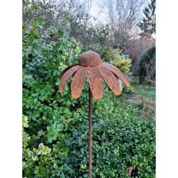 3 Feet Cone Flower Plant Pin Garden Art (Pack of 3) - Bare Metal/Ready to Rust