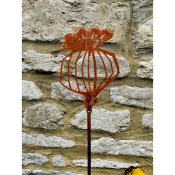 5 Feet Poppy Seed Head Plant Pin Garden Art (Pack of 3) - Bare Metal/Ready to Rust