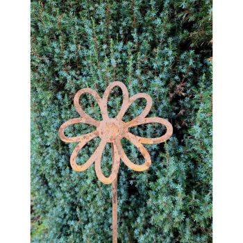 4 Feet Flowering Daisy Plant Pin Garden Art (Pack of 3) - Bare Metal/Ready to Rust