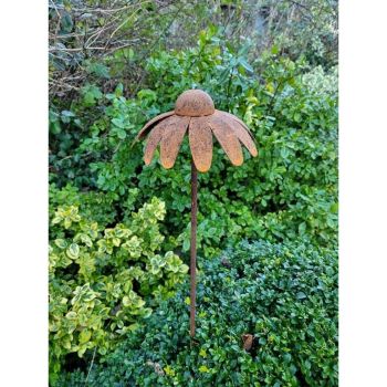 4 Feet Cone Flower Plant Pin Garden Art (Pack of 3) - Bare Metal/Ready to Rust