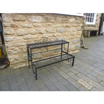 2 Tier Pot Stand - Decorative Garden Shelf - Solid Steel - L43.2 x W82.5 x H50.8 cm - Black