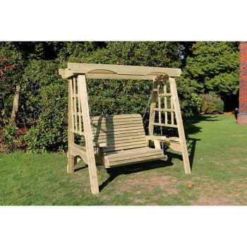 The Cottage Wooden Garden Swing - Sits 2 - L125 x W180 x H185 cm - Minimal Assembly Required - Set of Waterproof Cushions Included