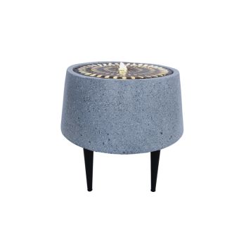Solis Water Feature on Black Legs with Light Display - Metal - L46 x W46 x H47 cm - Terrazzo/Brass