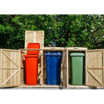 Chatburn Triple Wheelie Bin Store  - Timber - L64 x W180.5 x H120 cm - Fits 3 x 140L Wheelie Bins