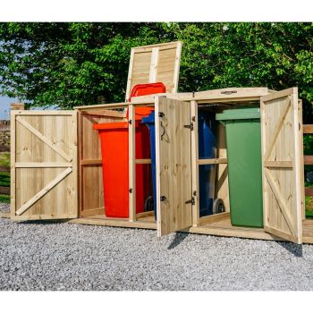 Chatburn Triple Wheelie Bin Store  - Timber - L80.4 x W214.2 x H120 cm - Fits 3 x 180L or 3 x 240L Wheelie Bins
