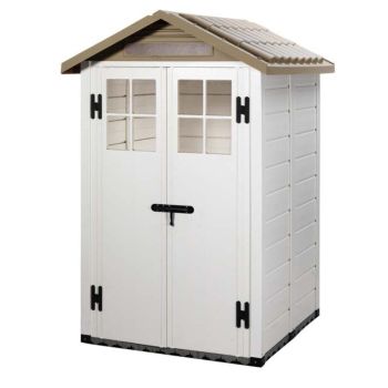 Tuscany Evo 4 x 4 Feet 100 Apex Plastic Shed Double Door with Two Pre Glazed Plastic Windows
