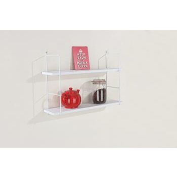 Twin Wall Shelf Kit with Wire Uprights & White Effect Shelf - W60 x D16 x H44 cm
