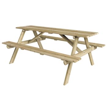 6 Feet Traditional Outdoor 8 Seater Picnic Table - Wooden - L120 x W180 x H71 cm - Natural Timber Finish