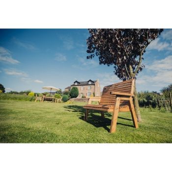 Valley 2 Seat Bench - Timber - L73 x W113 x H95 cm - Flat Pack - Minimal Assembly Required - Set of Waterproof Cushions Included