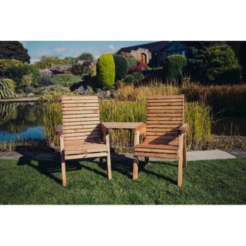 Valley Love Seat Angled - Timber - L100 x W163 x H95 cm - Flat Pack - Partially Assembled - Set of Waterproof Cushions Included