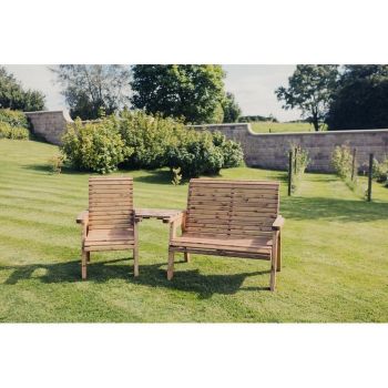 Valley Trio Set - Timber - L100 x W170 x H95 cm - Garden Furniture - Fully Assembled - Set of Waterproof Cushions Included