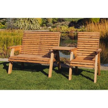 Valley Garden Furniture Trio Set with Tray - Timber - L100 x W220 x H95 cm - Fully Assembled - Set of Waterproof Cushions Included