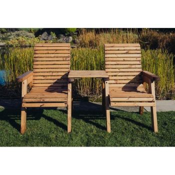 Valley Love Seat Square - Timber - L73 x W170 x H95 cm - Flat Pack - Partially Assembled - Set of Waterproof Cushions Included