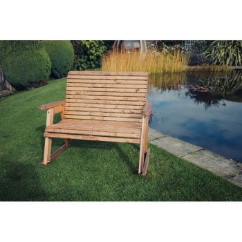 Valley Rocking Bench - Timber- L120 x W113 x H95 cm - Garden Furniture - Partially Assembled - Set of Waterproof Cushions Included