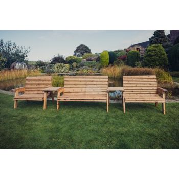 Valley 7 Seat Set 1X3B 2 X 2B Straight Tray - Timber - L100 x W380 x H95 cm - Garden Furniture - Fully Assembled