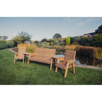 Valley 5 Seat Set 1X3B 2XC Angled Tray - Timber - L100 x W290 x H95 cm - Fully Assembled - Set of Waterproof Cushions Included