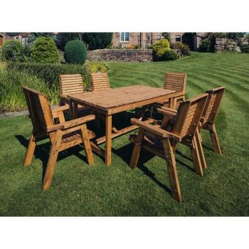 Valley 6 Seater Set 6XC - Timber - L220 x W330 x H95 cm - Minimal Assembly Required - Set of Waterproof Cushions Included