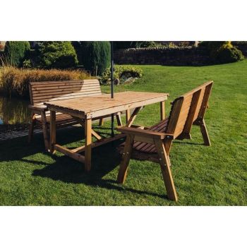 Valley 4 Seat Set 2X2B Table - Timber - L220 x W180 x H95 cm - Minimal Assembly Required - Set of Waterproof Cushions Included