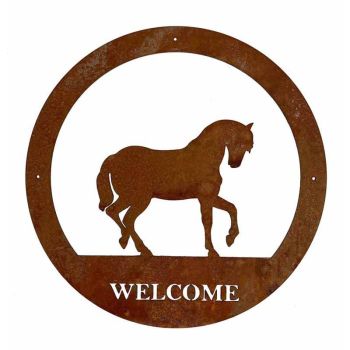 Horse Welcome Wall Art - Small - Steel - W29.5 x H29.5 cm - Bare Metal/Ready to Rust