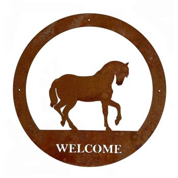 Horse Large Wall Art - With Text - Steel - W49.5 x H49.5 cm - Bare Metal/Ready to Rust