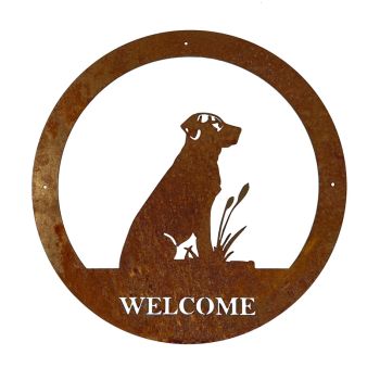 Labrador Small Wall Art - With Text - Steel - W29.5 x H29.5 cm - Bare Metal/Ready to Rust