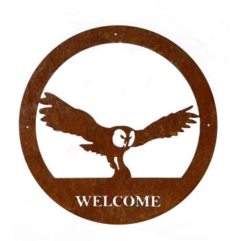 Owl Small Wall Art - With Text - Steel - W29.5 x H29.5 cm - Bare Metal/Ready to Rust