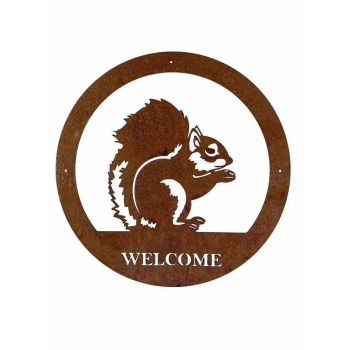Squirrel Welcome Wall Art - Small - Steel - W29.5 x H29.5 cm - Bare Metal/Ready to Rust