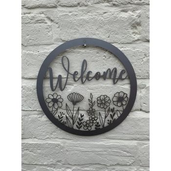 Wildflower Round Welcome Small Garden Wall Art - L29.5 x H29.5 cm - Black