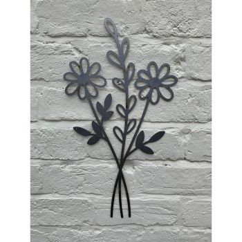 Wildflower Bouquet Garden Wall Art - W30 x H50 cm - Black