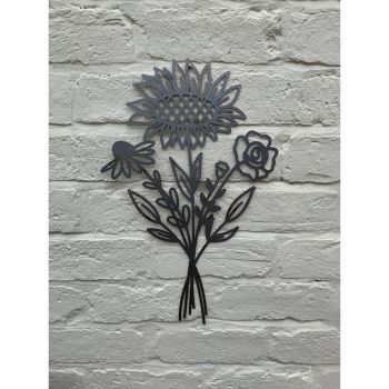 Sunflower Bouquet Garden Wall Art - W30 x H50 cm - Black