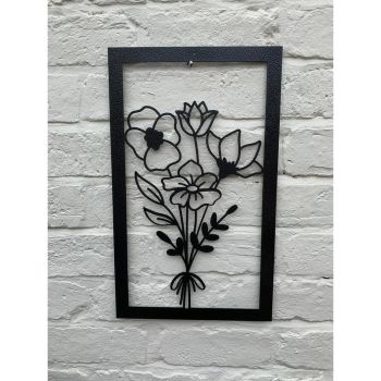 Framed Bouquet Garden Wall Art - W30 x H50 cm - Black