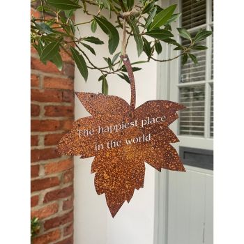 Falling Leaves The Happiest Place Garden Wall Art - W20.3 x H25.4 cm - Bare Metal/Ready to Rust