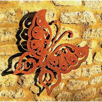 Folded Wings Butterfly (Large) Garden Art - W49.5 x H43.2 cm - Bare Metal/Ready to Rust