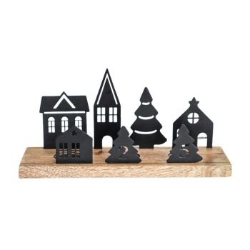 Advent Candle Holder with Accessories - Steel/Wood - L9 x W28 x H13.5 cm - Black