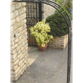 Buckingham Wall Fix Arch (Inc 2 Ground Spikes), Garden Archway - Solid Steel - L30 x W127 x H218 cm - Black