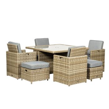 Wentworth 8 Seater Cube Set - Synthetic Rattan - H75 x W125 x L125 cm - Beige