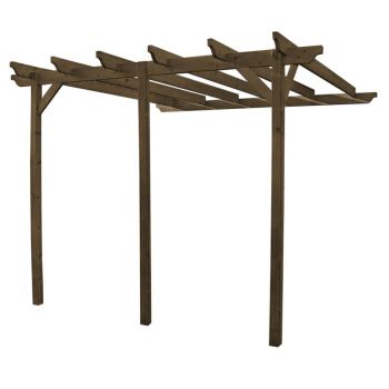 Wall Mounted Garden Pergola 3 Post - L420 x W420 x H270 cm - Rustic Brown