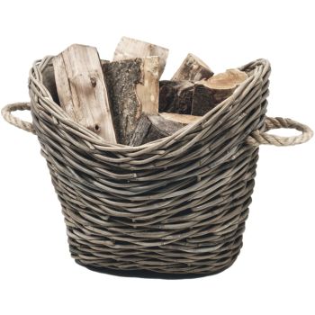Log Basket Oval Lined - Wicker - L36 x W55 x H39 cm - Brown