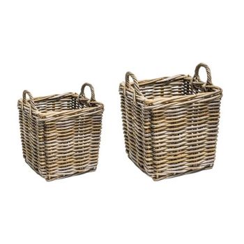 Wicker Log Basket Square (Set of 2) - Brown
