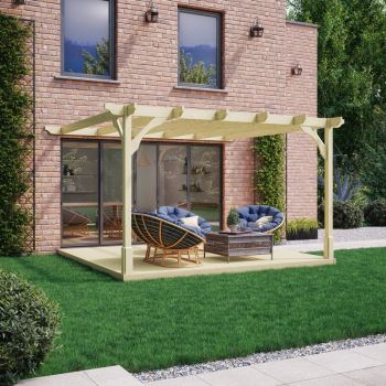 Premium Wall Mounted Pergola and Decking Kit - Wood - L240 x W240 x H270 cm - Light Green