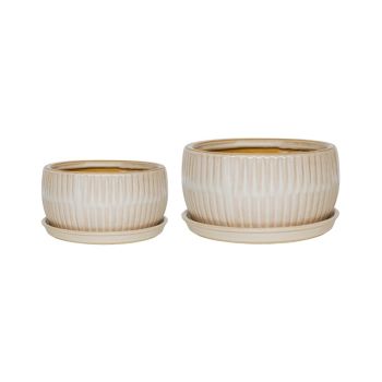 Round Bonsai Planter Set of 2 - Cement - L24.5 x W24.5 x H12 cm - White