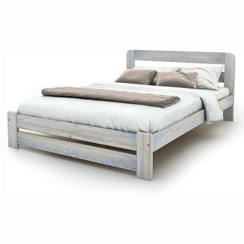 Small Double Size Bed - Wood - L197 x W128 x H80 cm - Grey Washed Finish