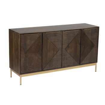 Zaine Carving 4 Door Sideboard - Mango Wood - L40 x W138 x H76 cm - Dark Finish - Fully Assembled