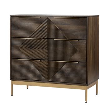 Zaine Carving 3 Drawer Chest - Mango Wood - L40 x W81.5 x H80.5 cm - Dark Finish - Assembly Required